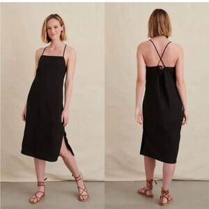 Alex Mills Black Linen Midi Slip Dress with Crisscross Back